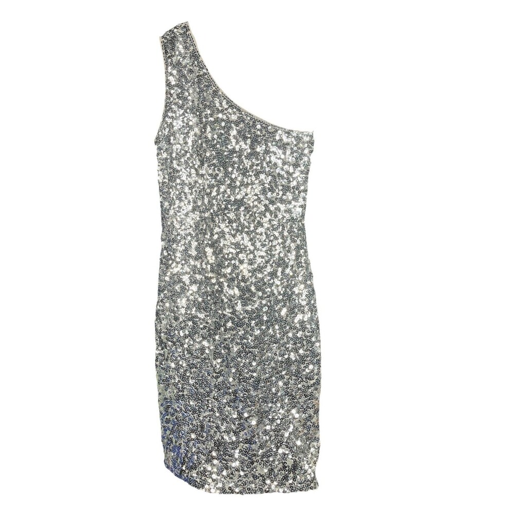 Anna‎ Kaci Womens S Silver Sequin One Shoulder Bodycon Dress Cocktail Party Club